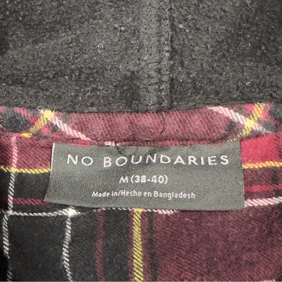 NO BOUNDARIES Plaid Hooded Flannel Shirt Men Size M Long Sleeve Hood Button Up - Picture 4 of 8